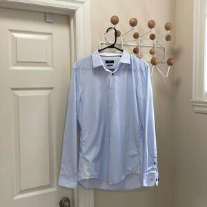 Hugo Boss Classic Business Casual Pinstriped Long Sleeve Button Down Blue - 39